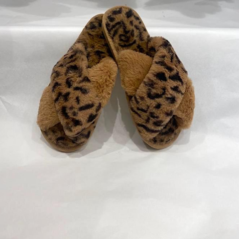 Soft Criss Cross Slipper Animal Print Natural