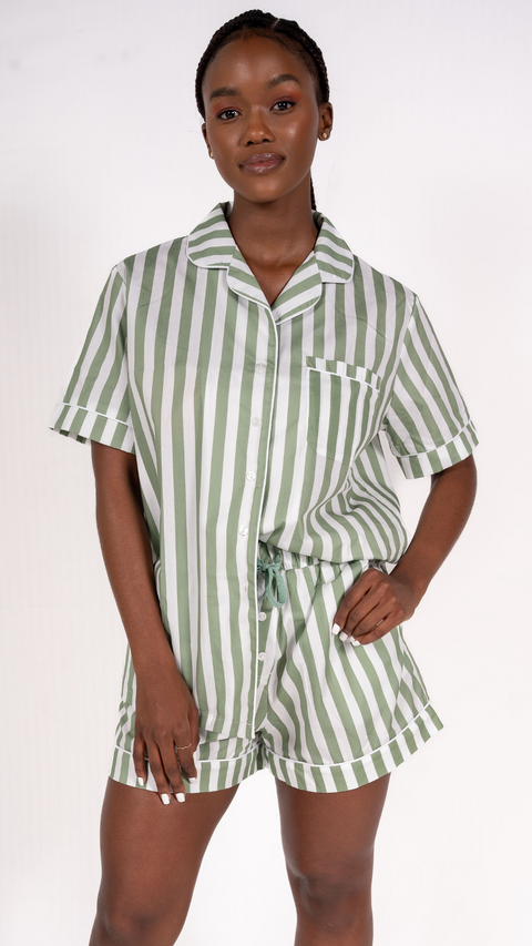 Cotton PJ's Short Forest Stripe Green