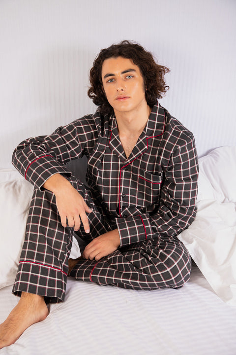 Mens Flannel PJ's Charcoal Check
