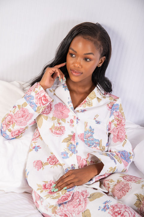 Women's Brushed Cotton Flannel PJ's Floral Print