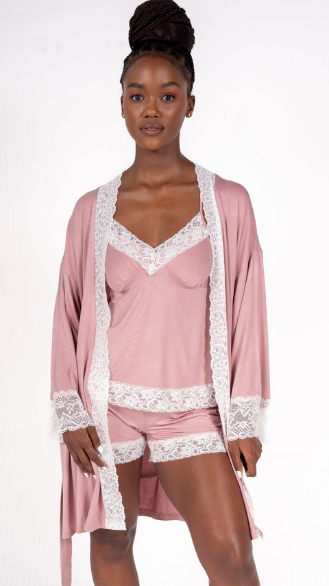Cami Set Bamboo Cotton with Lace Mauve