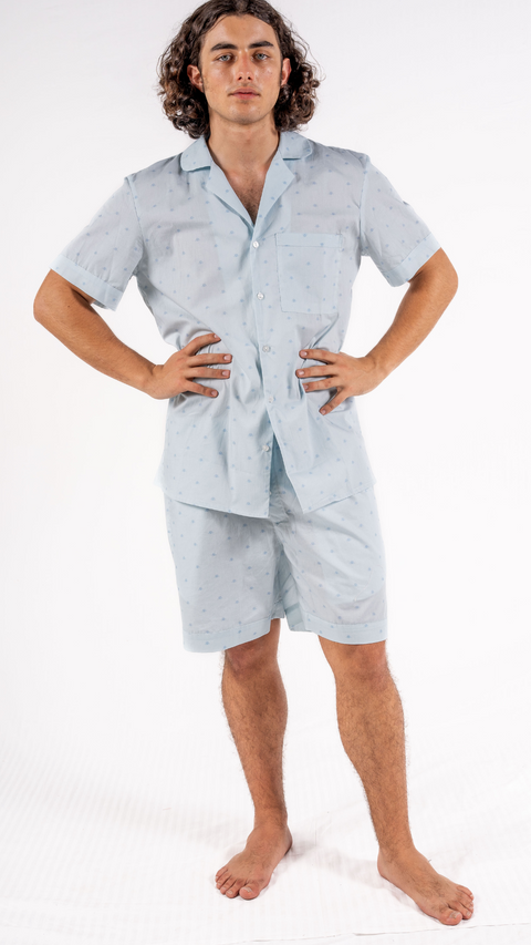 Mens Cotton PJ's Bee Print Blue