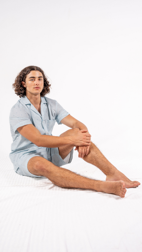 Mens Cotton PJ's Bee Print Blue