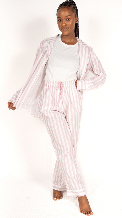 Cotton PJ's Long Pink/White Stripe