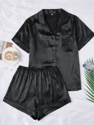 Silky Satin Short PJ's Black