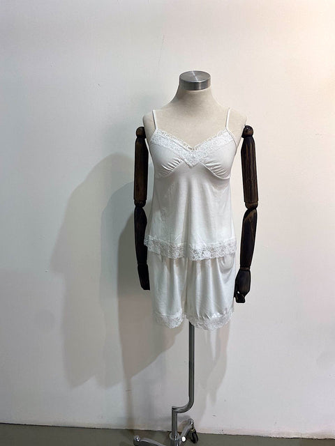 Cami Set Bamboo Cotton with Lace White