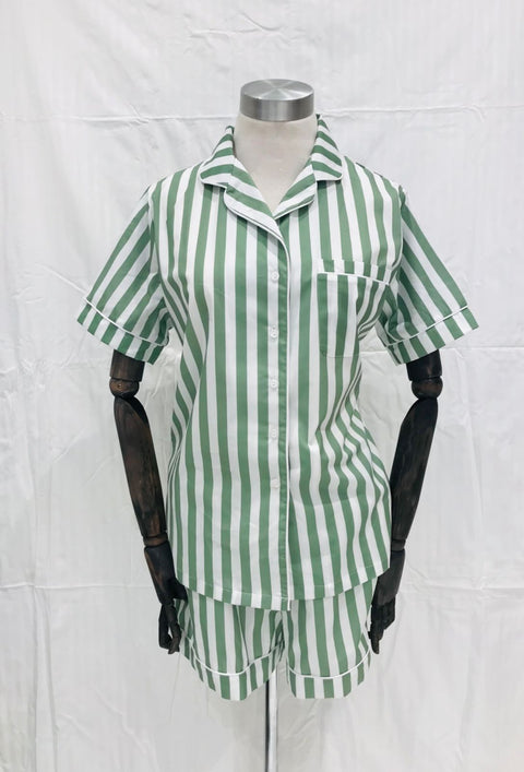 Cotton PJ's Short Forest Stripe Green