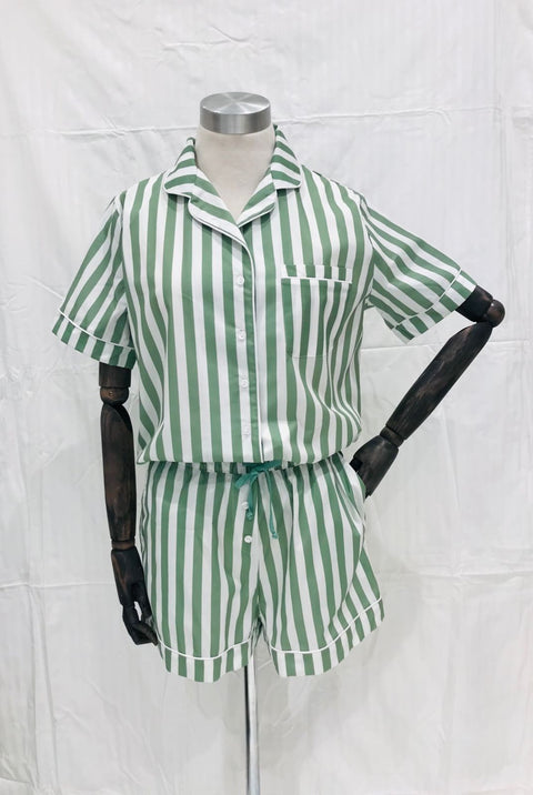 Cotton PJ's Short Forest Stripe Green