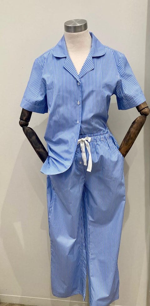 Poly Cotton Stripe Blue/White Shirt