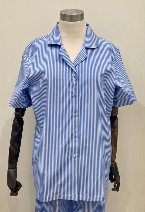 Poly Cotton Stripe Blue/White Shirt