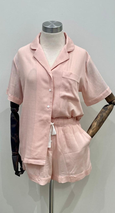 Plain Viscose Cringled Pjs Blush