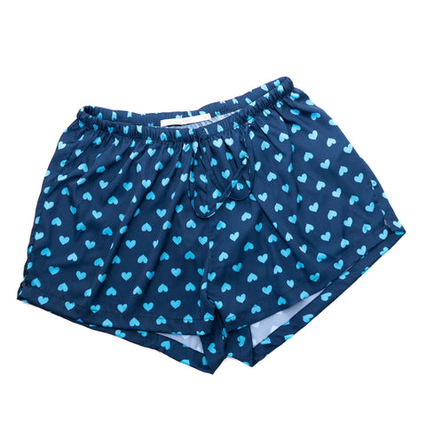 Womens Satin Boxers Navy Aqua Heart Print 🇿🇦