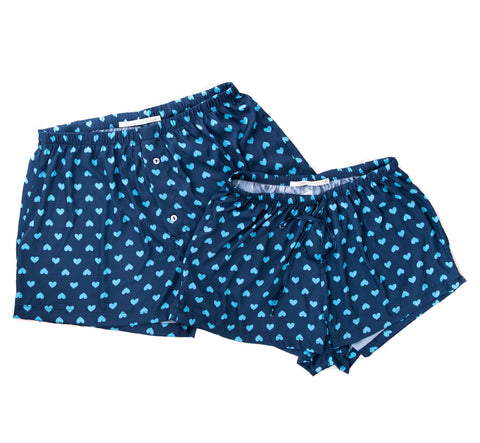 Womens Satin Boxers Navy Aqua Heart Print 🇿🇦