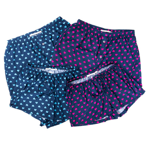 Womens Satin Boxers Navy Aqua Heart Print 🇿🇦