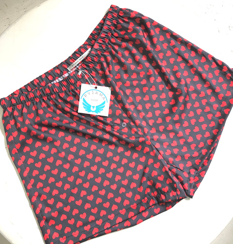 Womens Silky Satin Heart Boxers Grey Red 🇿🇦